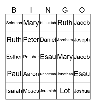 Bible Characters Bingo Card