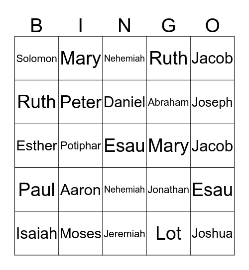 Bible Characters Bingo Card