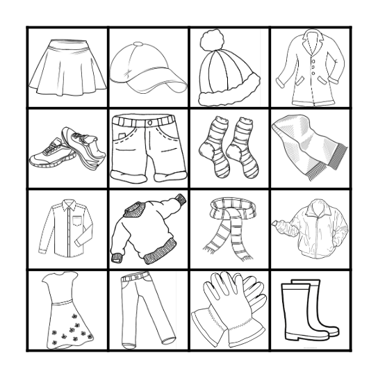 Clothes, clothes, clothes! Bingo Card