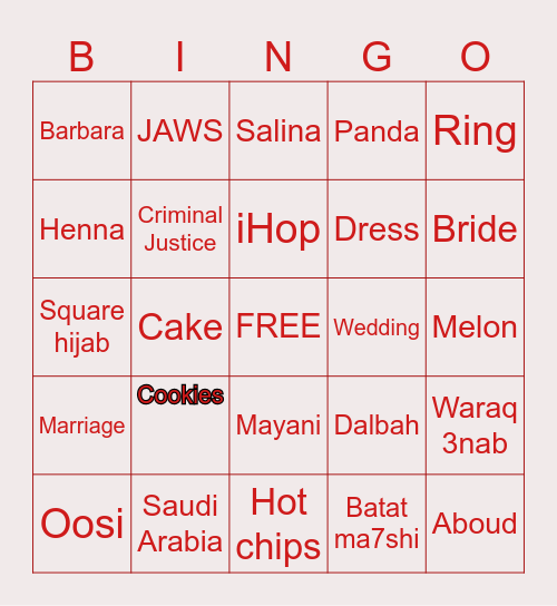 Manal Bridal Iftar Bingo Card