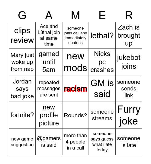 The Gang Bingo Card