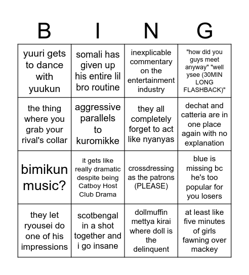 dollmuffin drama bingo Card