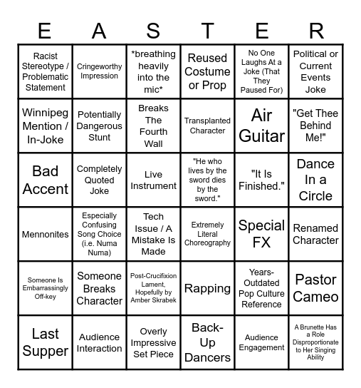 The ULTIMATE Church of The Rock Easter Plays Bingo | Works for Every Play! (Playtested) 6x6 Bingo Card