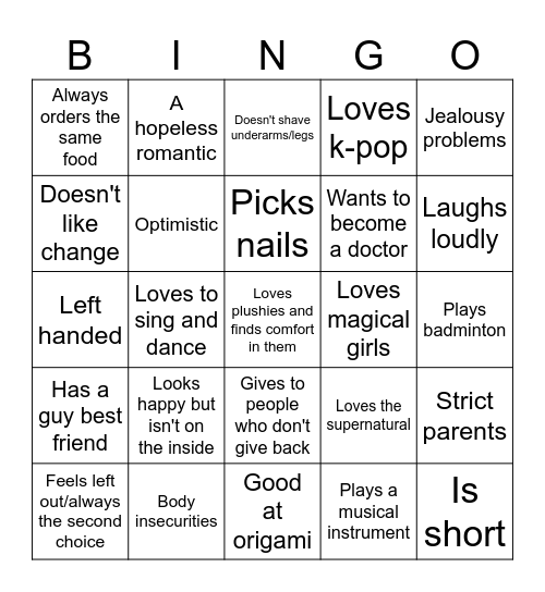 Xiu Bingo Card