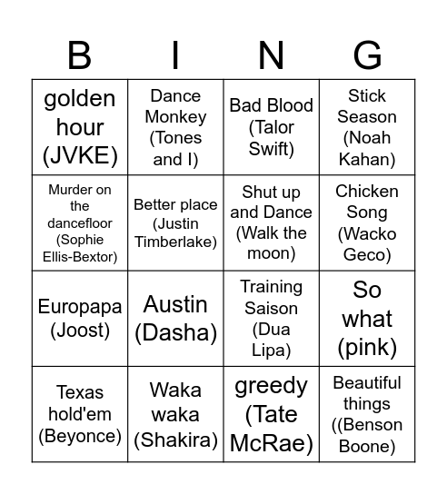 Disco bingo Card