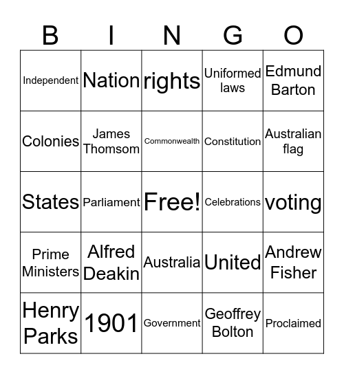 Federation  Bingo Card