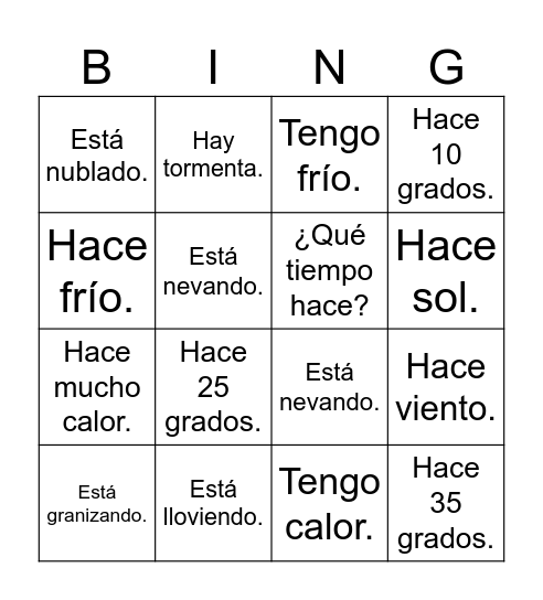 El tiempo Bingo Card