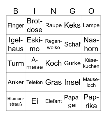 Wörter- Bingo Card