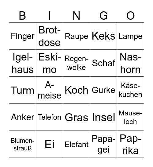 Wörter- Bingo Card