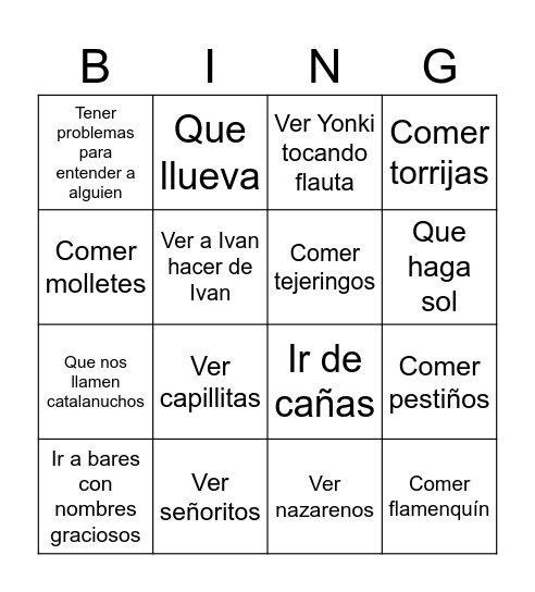 Viaje a Málaga Bingo Card