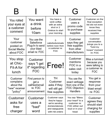 Free of Charge BINGO! Bingo Card