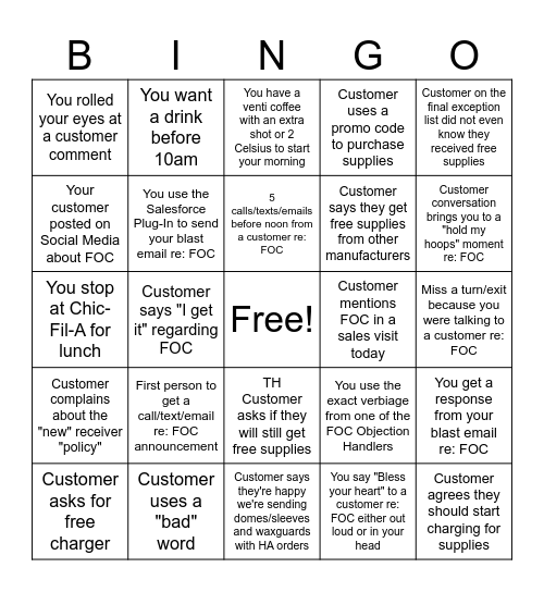 Free of Charge BINGO! Bingo Card