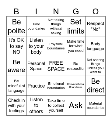 Boundaries Bingo Card