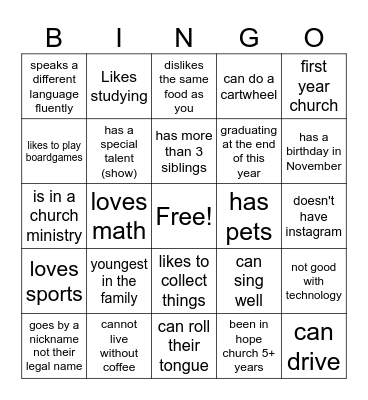 Human Bingo Card