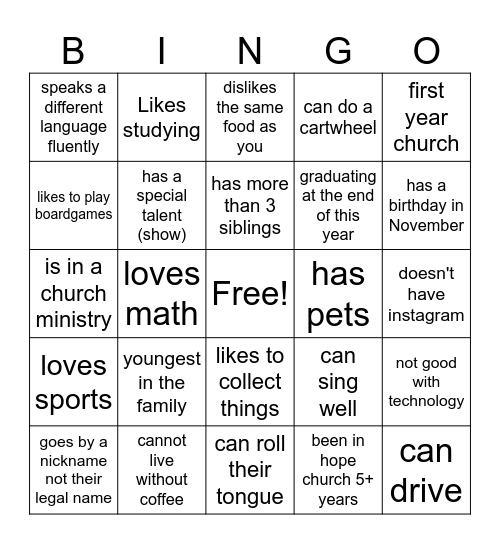 Human Bingo Card