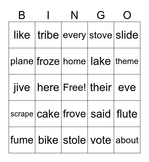 Magic E Bingo Card