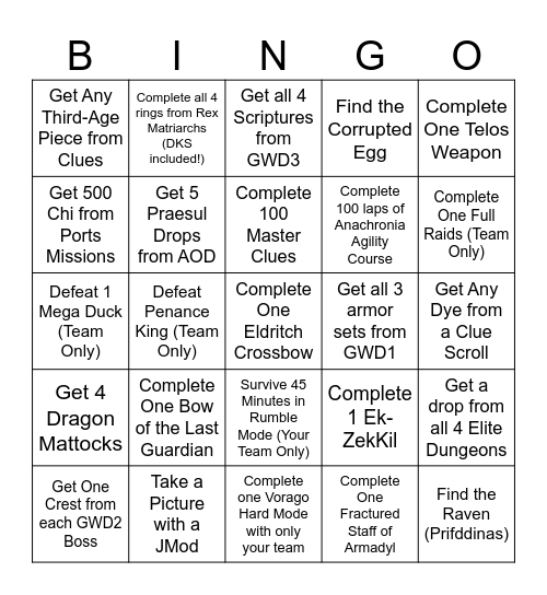 Umbral Legion Bingo Card