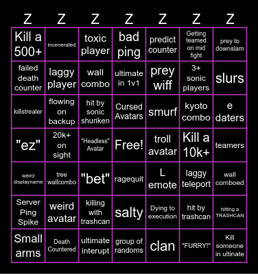 garou bingo Card