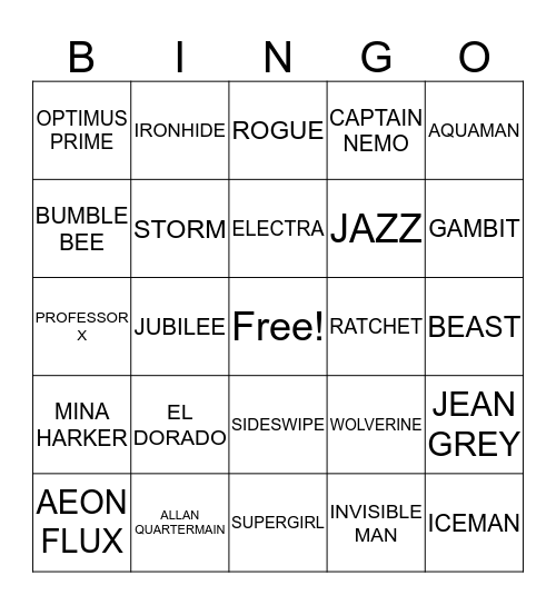 SUPERHEROS Bingo Card