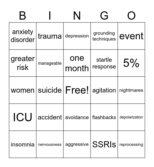 PTSD Bingo Card