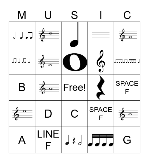 Music Notes, Symbols, and Rhythms Bingo Card