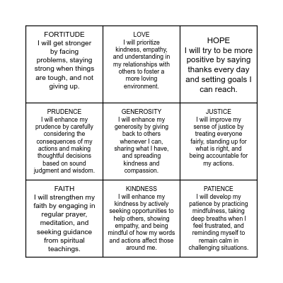 Virtues Bingos Bingo Card