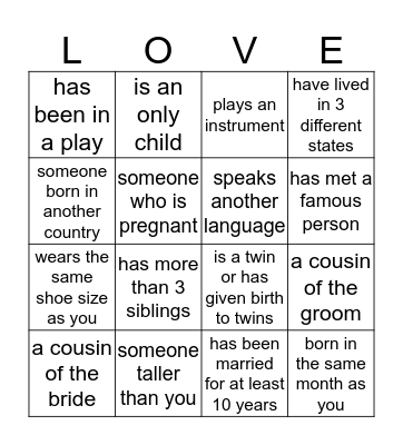 De'Khara Bridal Shower Bingo Card