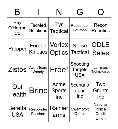 ISOA Tactical BINGO Card