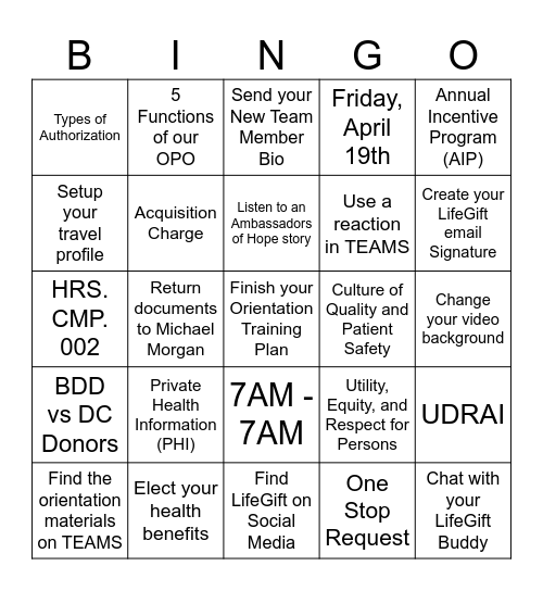 April Orientation Bingo! Bingo Card