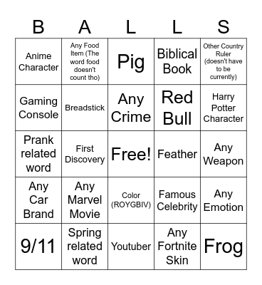 InfiniteCraft Bingo Card