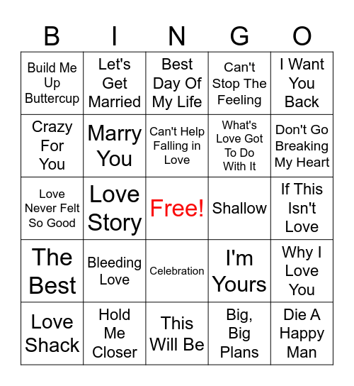 GUESS THAT SONG! Bingo Card