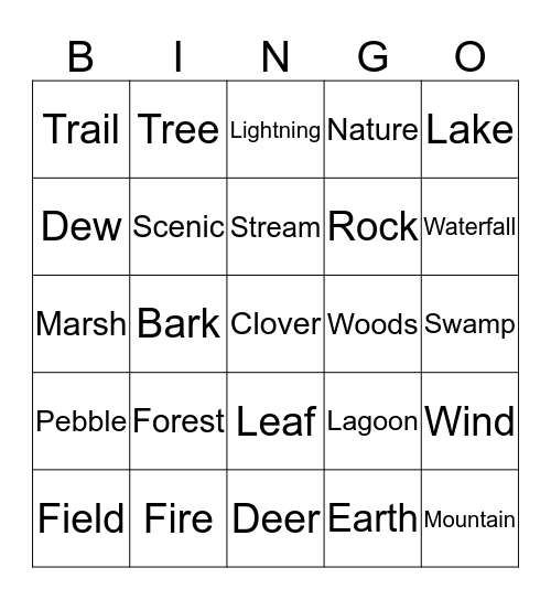 Nature Bingo Card