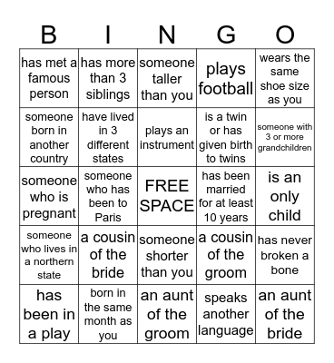 De'Khara Bridal Shower Bingo Card