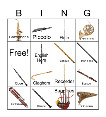 Woodwind Bingo Card