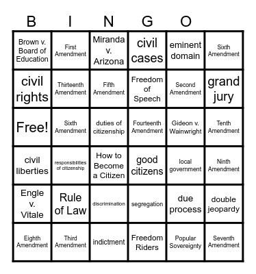 Unit 3 Test Bingo Card