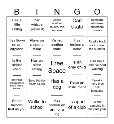 Connection Bingo Card
