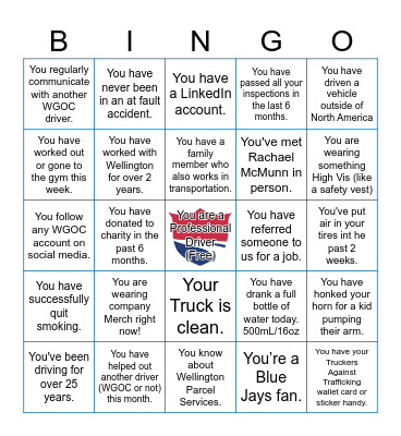 WellingtonGOC Driver Bingo Card