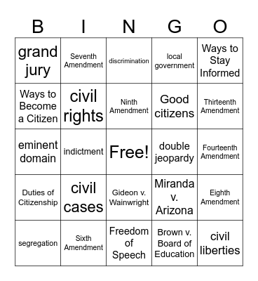 Unit 4 Test Bingo Card