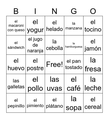 Spanish Foods Bingo Card