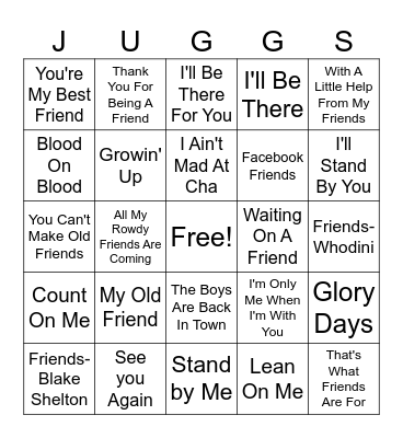 Songs About Friendship Bingo Card