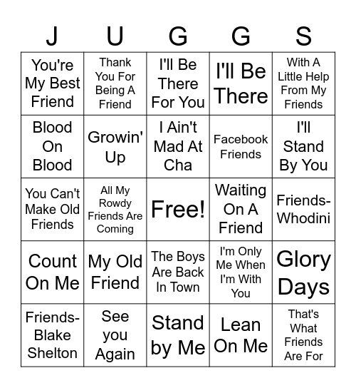 Songs About Friendship Bingo Card