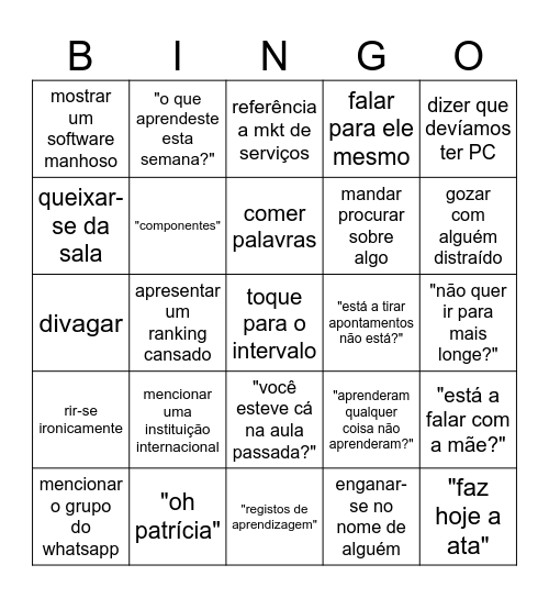 Bingo do Chamuças Bingo Card