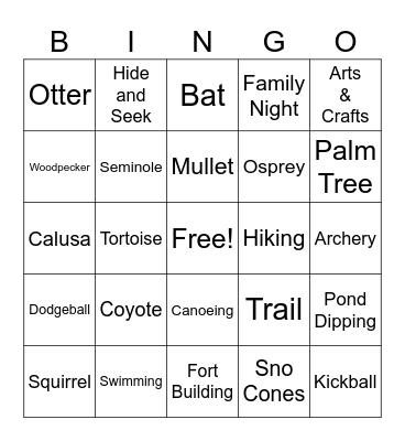 Summer Camp Bingo Card