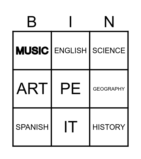 SCHOOL SUBJECTS Bingo Card