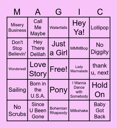 BTM Music Bingo Card