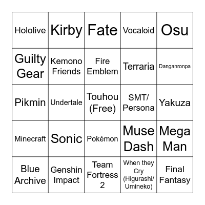 Touhou Fan Overlap Bingo Card