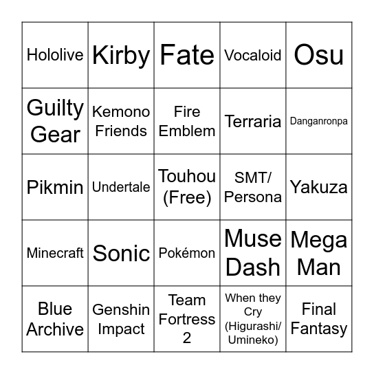 Touhou Fan Overlap Bingo Card