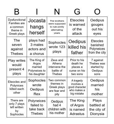 Greek Mythology Bingo Card