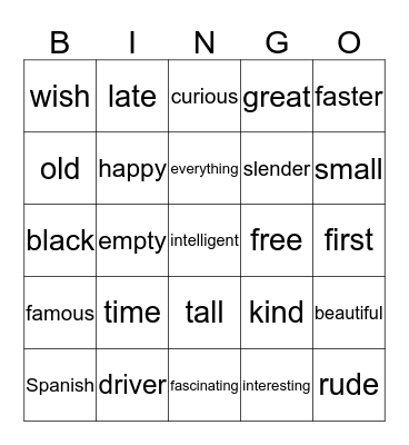 Flash Cards  Act One (2)  Bingo Card