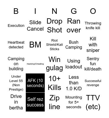 Puffer Warzone Bingo Card